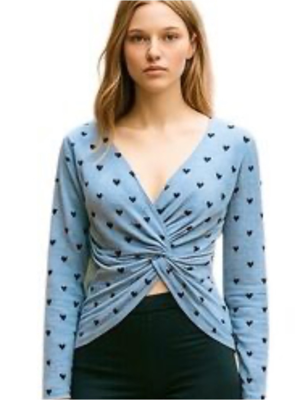 NEW Candie's Light Blue Heart Twist-Front V-Neck Top